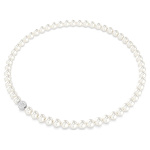 Matrix necklace Crystal pearl, White, Rhodium plated